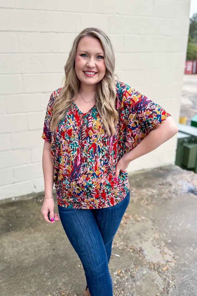 Lost In The Colors Floral Dolman Top Rust BE Stage Earrings