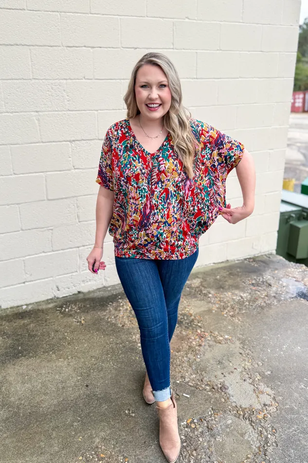 Lost In The Colors Floral Dolman Top Rust BE Stage Earrings
