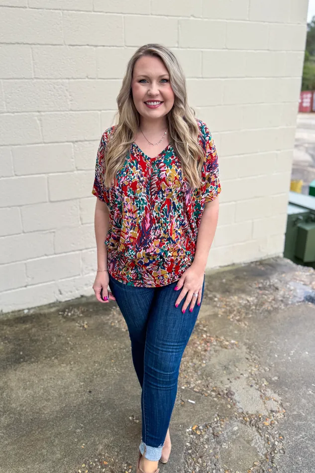Lost In The Colors Floral Dolman Top Rust BE Stage Earrings