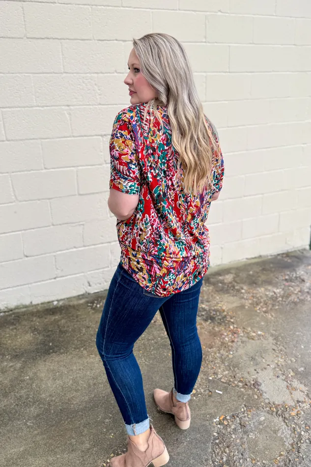 Lost In The Colors Floral Dolman Top Rust BE Stage Earrings