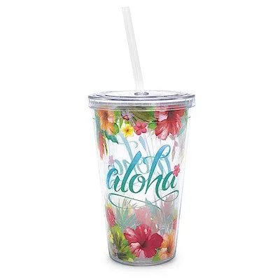 MADDENCORP Rings Aloha Floral Acrylic Tumbler with Straw 16 oz