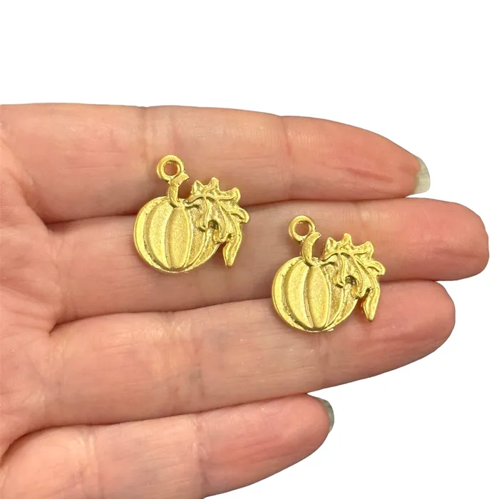Matte Gold Plated Pumpkin Charms 2 pcs in a pack Peppy Beads Earrings