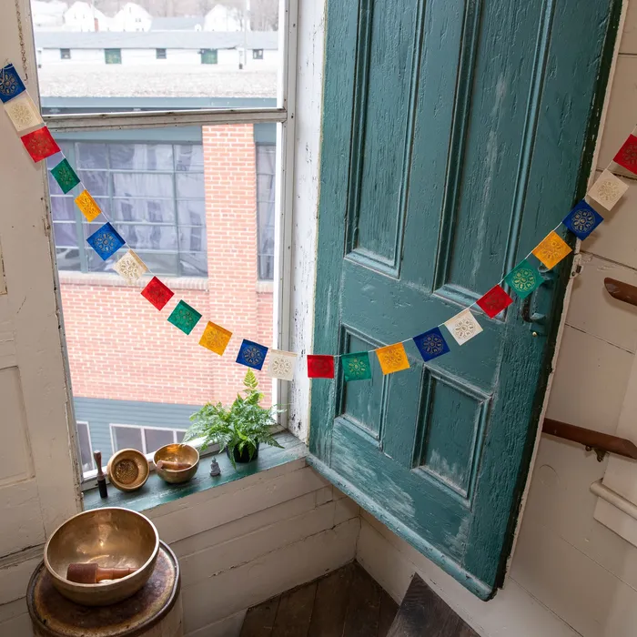 Miniature Om Lotus Paper Prayer Flags DharmaCrafts Earrings