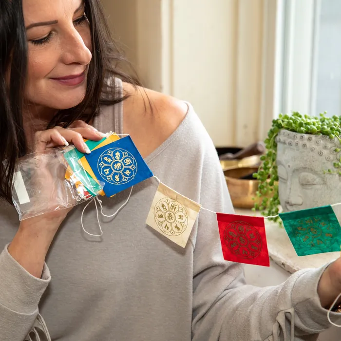 Miniature Om Lotus Paper Prayer Flags DharmaCrafts Earrings