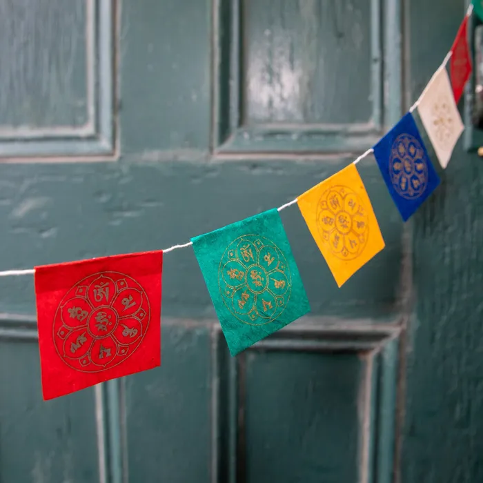 Miniature Om Lotus Paper Prayer Flags DharmaCrafts Earrings