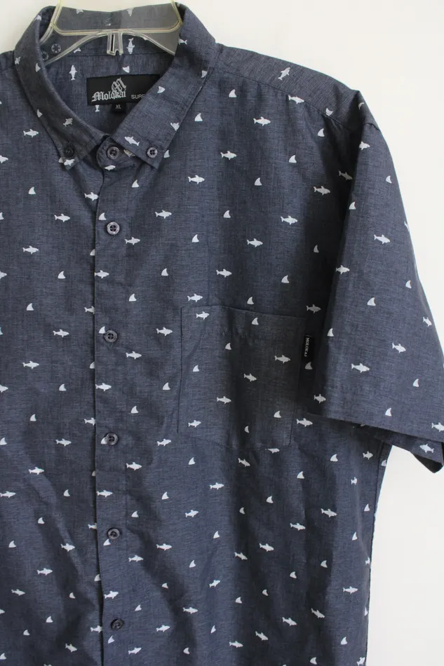 Molokai Surf Co Rings Molokai Surf Co Blue Shark Patterned Shirt XL