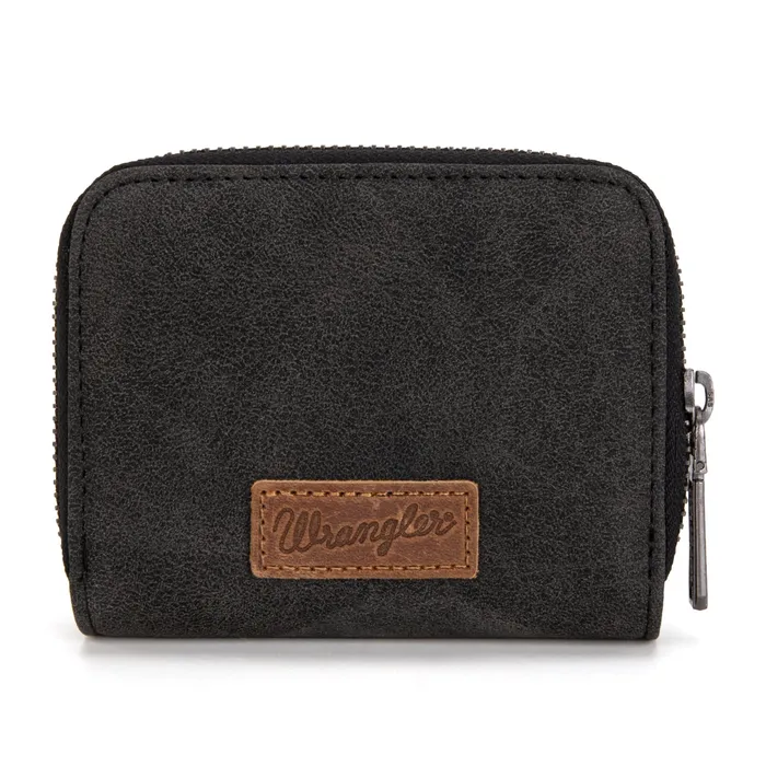 MONTANA WEST Wrangler Western Tooled BiFold Wallet Black Rings