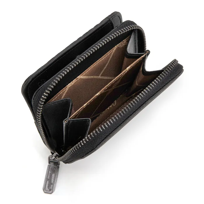MONTANA WEST Wrangler Western Tooled BiFold Wallet Black Rings