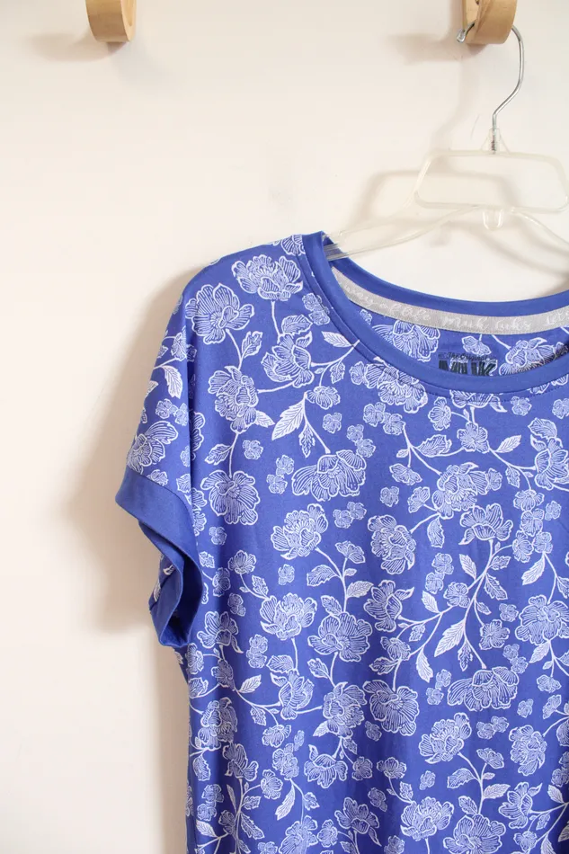 Muk Luks Blue White Floral Sleepwear Top M Muk Luks Rings