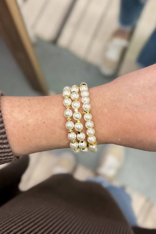 Multi Shape Beadcaps Pearl Bracelet Set Golden Stella Bracelets