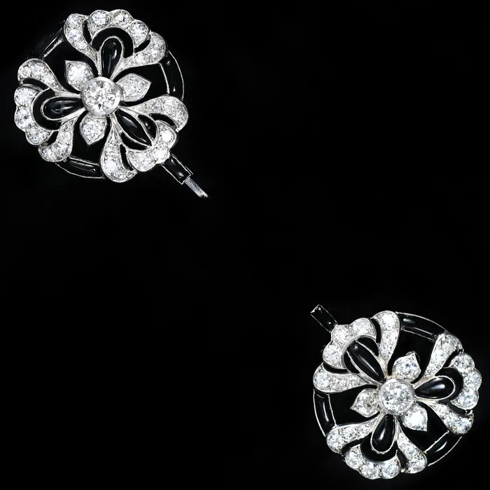 Necklaces Art Deco Platinum 320 CTW Diamond and Onyx Jabot Brooch Jack Pritchard Necklaces Art Deco Platinum 320 CTW Diamond and Onyx Jabot Brooch Jack Pritchard