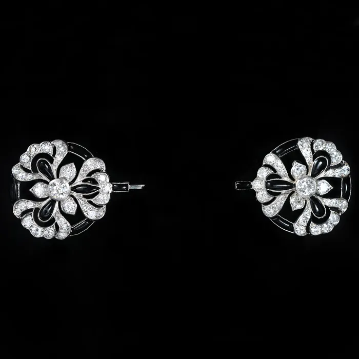 Necklaces Art Deco Platinum 320 CTW Diamond and Onyx Jabot Brooch Jack Pritchard