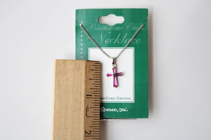 Necklaces Birthstone July Cubic Zirconia Pink Ruby Cross Necklace Roman Inc