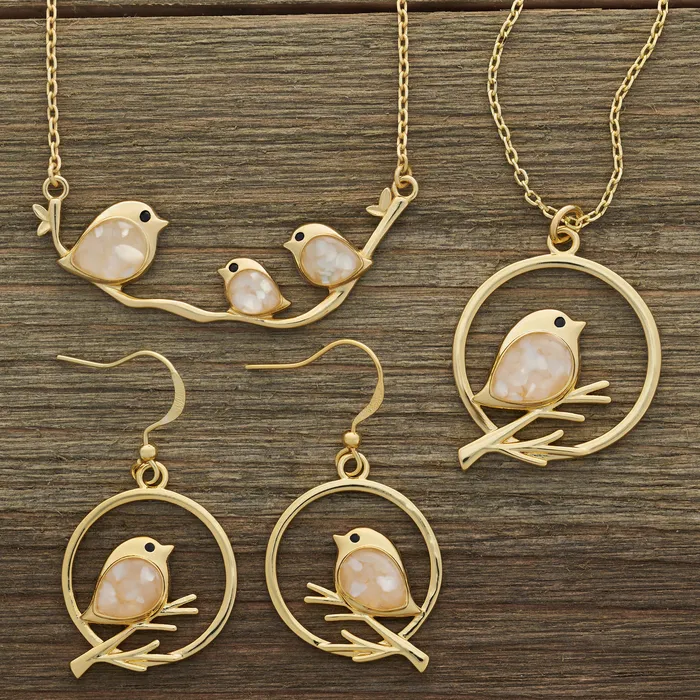 Necklaces Chadds Ford Jewelry Gold Mother of Pearl Birdie Branch Gift Set
