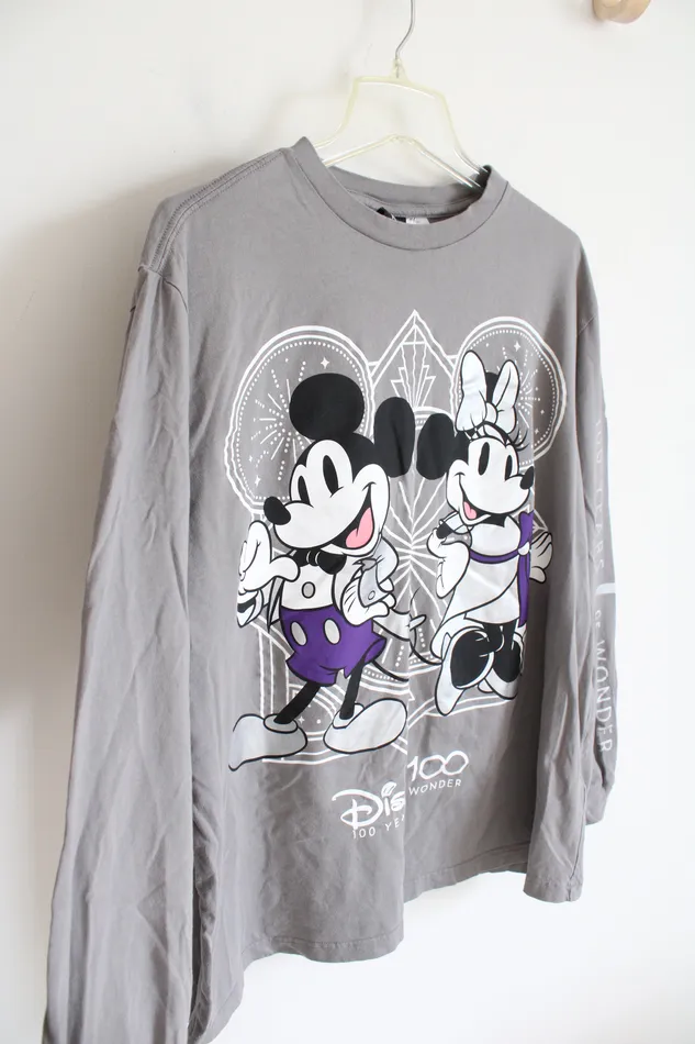 Necklaces Disney Gray Mickey Minnie 100 Years Of Wonder Long Sleeved Top XL Disney Necklaces Disney Gray Mickey Minnie 100 Years Of Wonder Long Sleeved Top XL Disney
