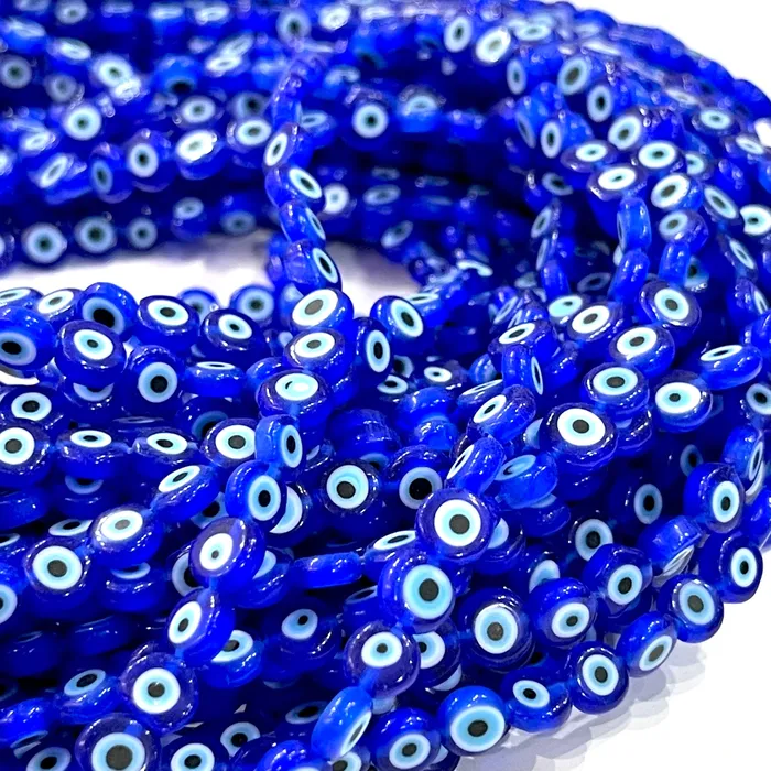 Necklaces Evil Eye Beads Strand of 65 Flat Round 6mm Glass Beads Lampwork Glass Evil Eye Jewelry Lampwork Beads UK Beading Supply Peppy Beads