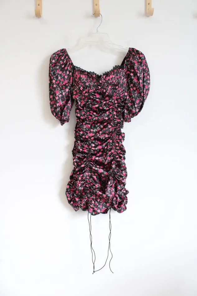 Necklaces For Love Lemons For Love Lemons Black Pink Floral Ruched Dress XXS Necklaces For Love Lemons For Love Lemons Black Pink Floral Ruched Dress XXS