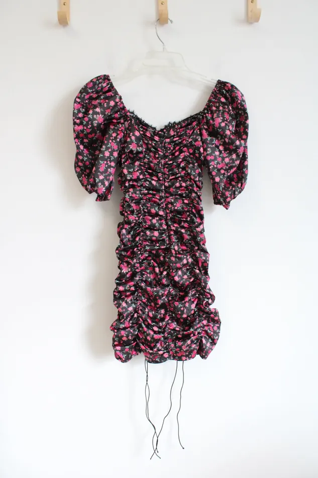 Necklaces For Love Lemons For Love Lemons Black Pink Floral Ruched Dress XXS