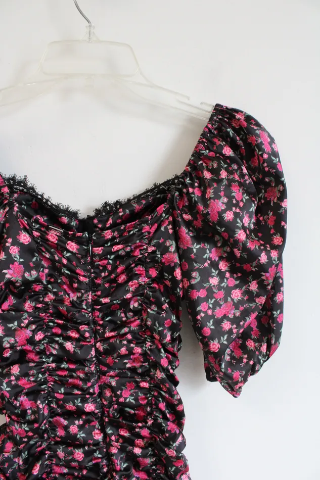 Necklaces For Love Lemons For Love Lemons Black Pink Floral Ruched Dress XXS