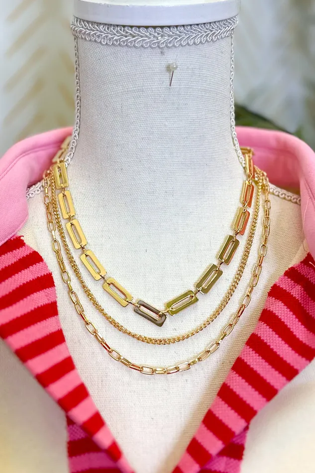 Necklaces Golden Stella 3 Layered Multi Chain Mix Necklace Gold