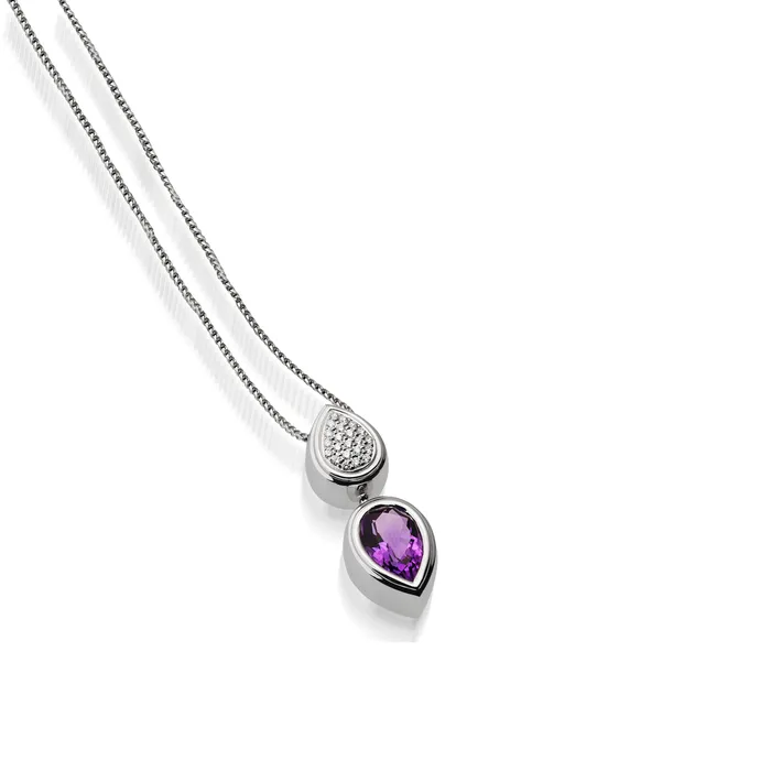 Necklaces John Atencio Gemini Pave Diamond and Amethyst Pendant Necklace