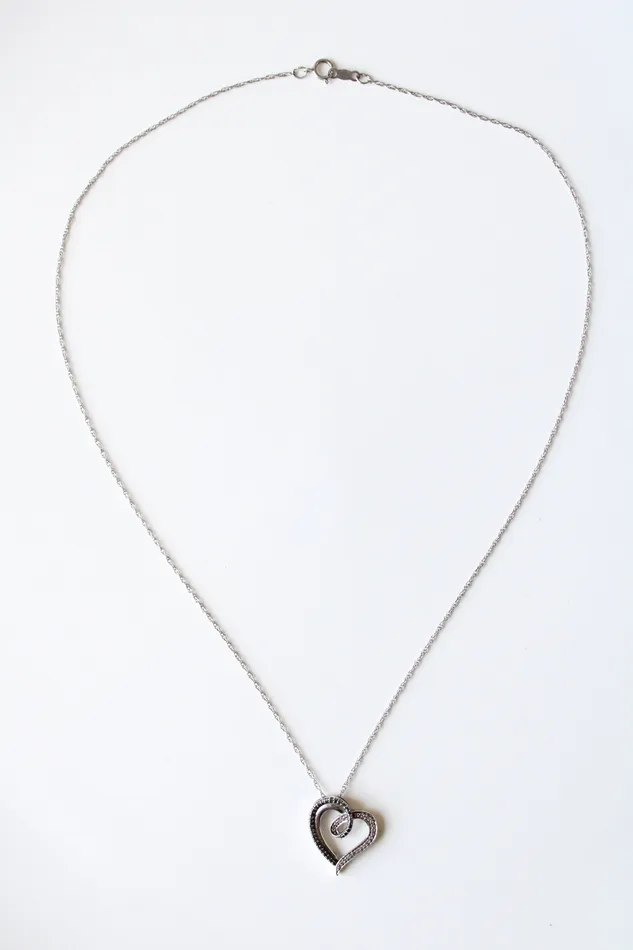 Necklaces Jubilee Thrift Black Clear Stone Open Heart Sterling SIlver Necklace