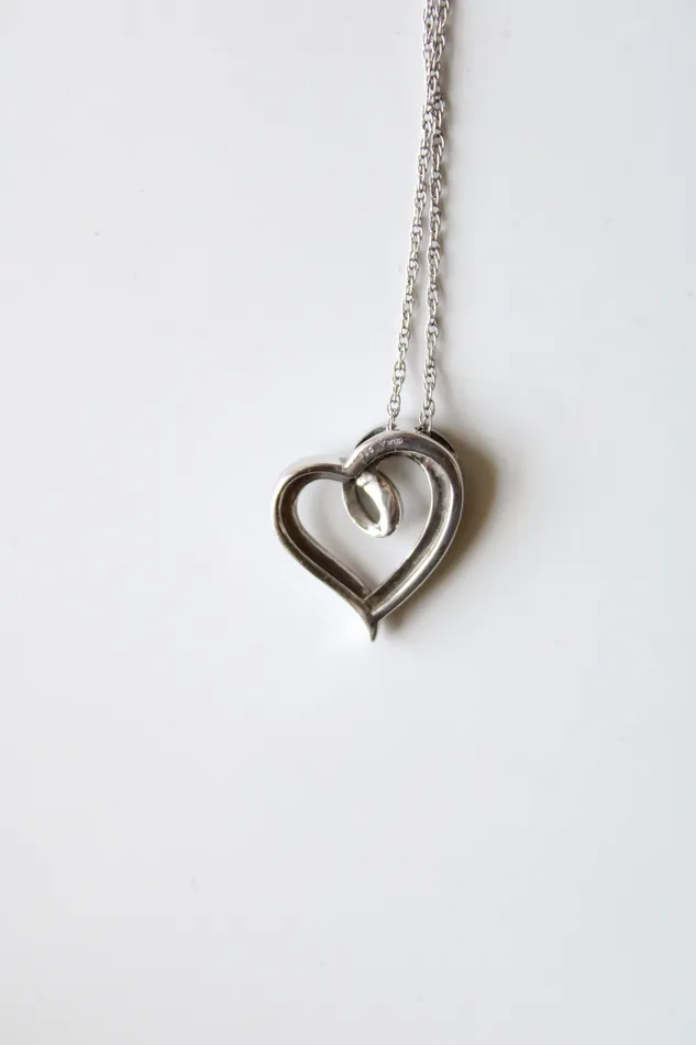 Necklaces Jubilee Thrift Black Clear Stone Open Heart Sterling SIlver Necklace