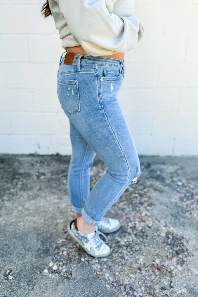Necklaces Judy Blue Judy Blue Daria Distressed MidRise Tummy Control Jeans Light Wash