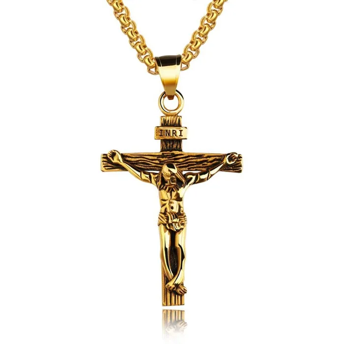 Necklaces Lords Guidance Mens Christian Necklace br Golden Crucifix