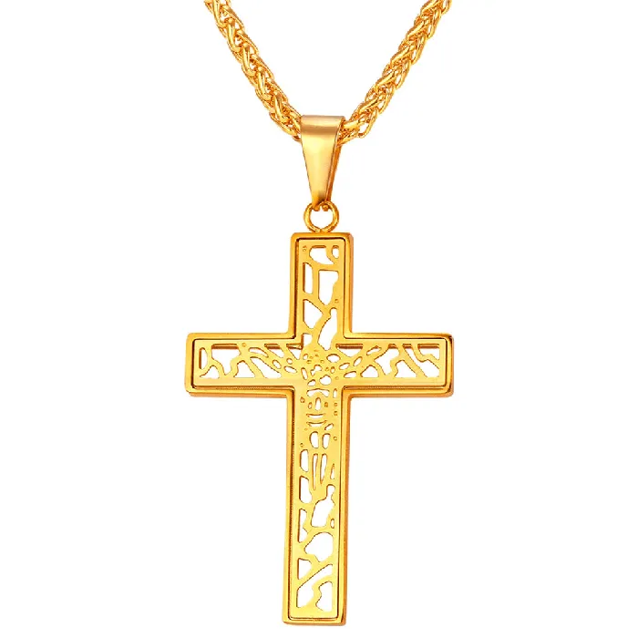 Necklaces Lords Guidance Mens Christian Necklace br Hollow Cross
