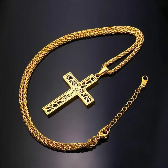 Necklaces Lords Guidance Mens Christian Necklace br Hollow Cross