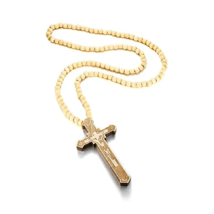Necklaces Lords Guidance Mens Christian Necklace br Wooden Crucifix