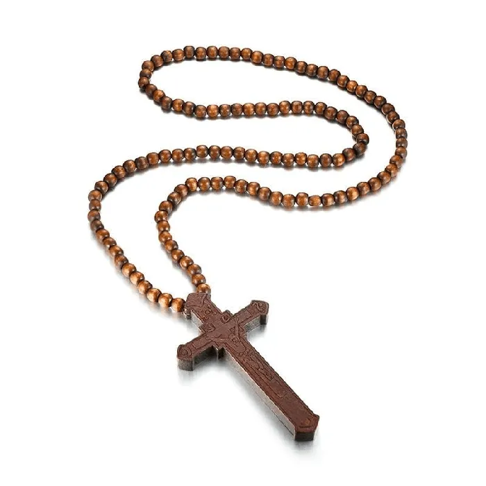 Necklaces Lords Guidance Mens Christian Necklace br Wooden Crucifix