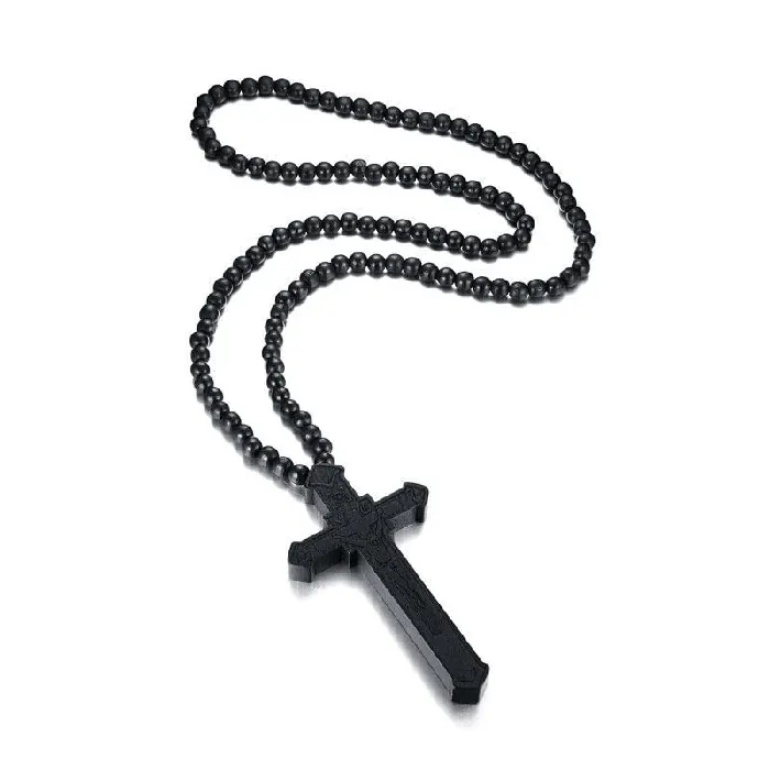 Necklaces Lords Guidance Mens Christian Necklace br Wooden Crucifix