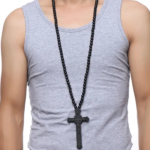 Necklaces Lords Guidance Mens Christian Necklace br Wooden Crucifix
