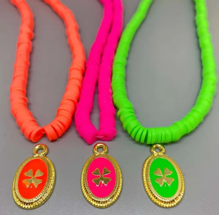 Necklaces Peppy Beads 24Kt Gold Plated Enamelled Clover Pendant Necklaces Peppy Beads 24Kt Gold Plated Enamelled Clover Pendant