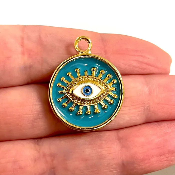 Necklaces Peppy Beads 24Kt Gold Plated Green Turquoise Enamelled Evil Eye Pendant Necklaces Peppy Beads 24Kt Gold Plated Green Turquoise Enamelled Evil Eye Pendant
