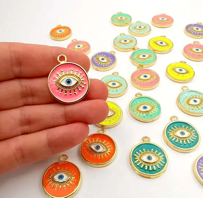Necklaces Peppy Beads 24Kt Gold Plated Green Turquoise Enamelled Evil Eye Pendant Necklaces Peppy Beads 24Kt Gold Plated Green Turquoise Enamelled Evil Eye Pendant