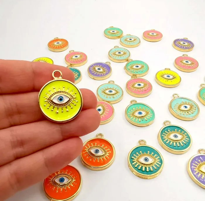 Necklaces Peppy Beads 24Kt Gold Plated Green Turquoise Enamelled Evil Eye Pendant Necklaces Peppy Beads 24Kt Gold Plated Green Turquoise Enamelled Evil Eye Pendant