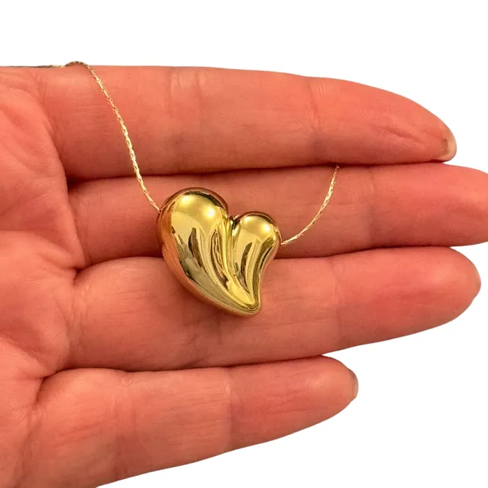 Necklaces Peppy Beads 24Kt Gold Plated Puffy Heart Charms Heart Charms with 2mm Horizontal Hole 2 pcs in a pack