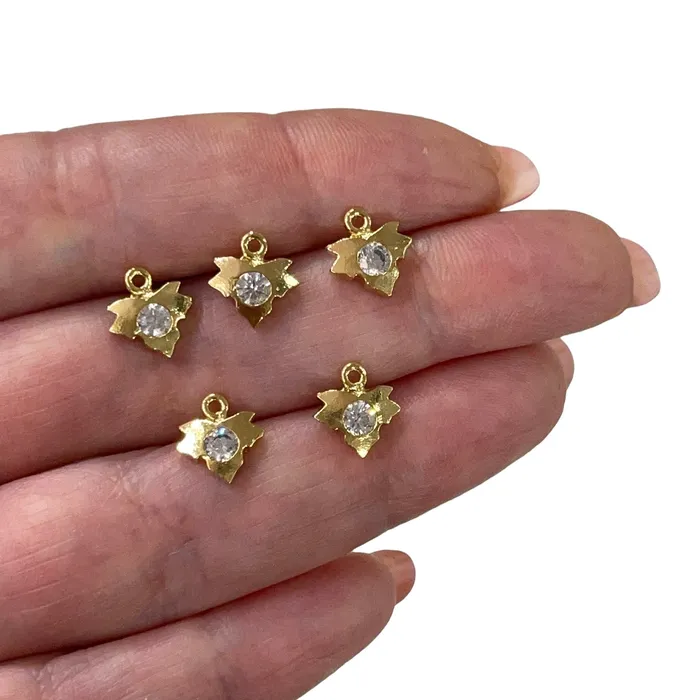 Necklaces Peppy Beads 24Kt Shiny Gold Plated Leaf with Cubic Zirconia Charms 5 Pcs in a Pack Necklaces Peppy Beads 24Kt Shiny Gold Plated Leaf with Cubic Zirconia Charms 5 Pcs in a Pack