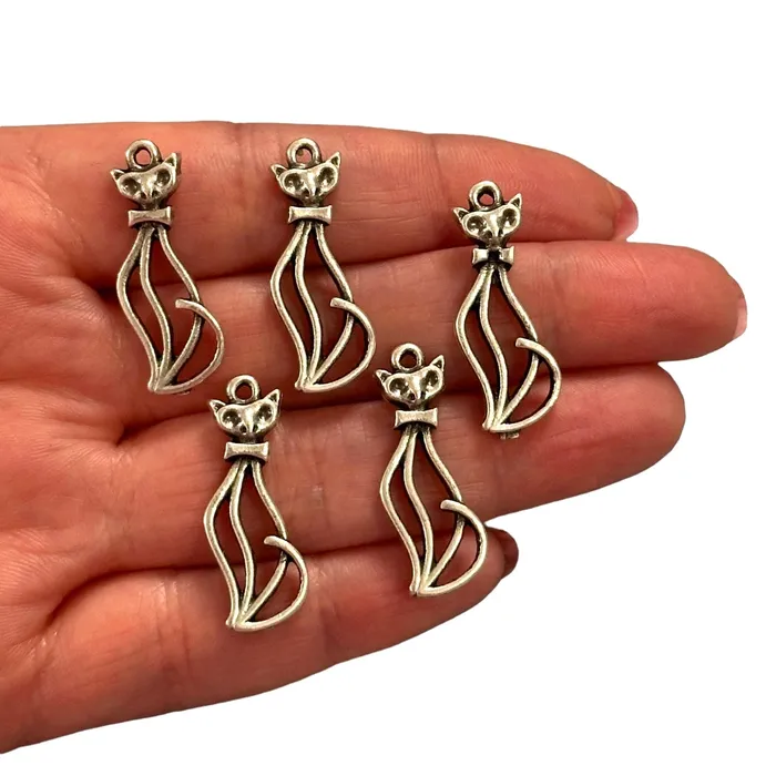 Necklaces Peppy Beads Antique Silver Plated Cat Charms Silver Cat Collection Charms 5 pcs in a pack Necklaces Peppy Beads Antique Silver Plated Cat Charms Silver Cat Collection Charms 5 pcs in a pack