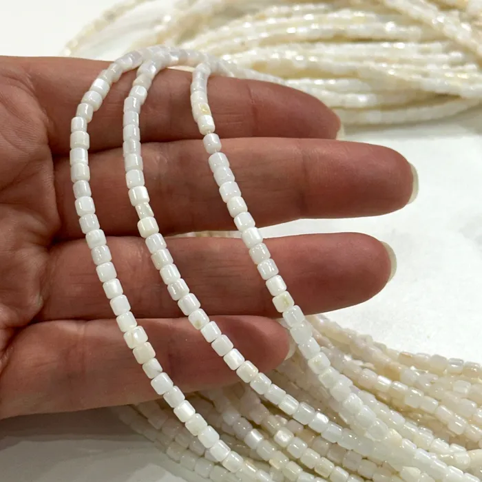 Necklaces Peppy Beads Natural Mother of Pearl Cylinder Beads155 Inches Strand
