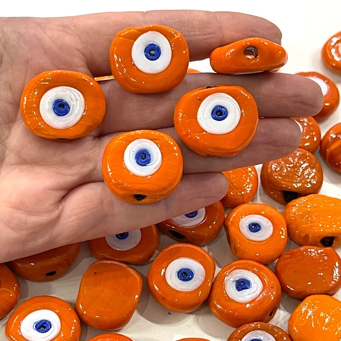 Necklaces Peppy Beads Traditional Turkish Artisan Handmade Glass Orange Evil Eye Beads Large Hole Evil Eye Glass Beads 25 Beads per pack Necklaces Peppy Beads Traditional Turkish Artisan Handmade Glass Orange Evil Eye Beads Large Hole Evil Eye Glass Beads 25 Beads per pack