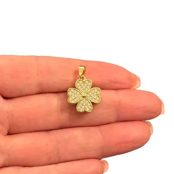 Necklaces Peppy Beads Twist Clover Waterproof 24Kt Gold Plated Stainless Steel CZ Pendant With Attached Bail