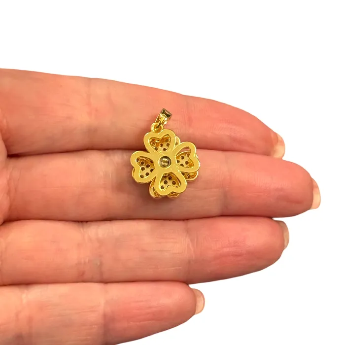 Necklaces Peppy Beads Twist Clover Waterproof 24Kt Gold Plated Stainless Steel CZ Pendant With Attached Bail