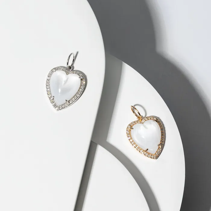Necklaces RACHEL LYNN CHICAGO White Gold Diamond and Mother of Pearl Chubby Heart Charm