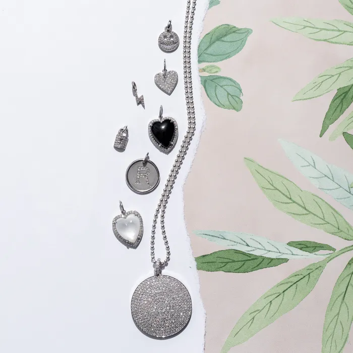 Necklaces RACHEL LYNN CHICAGO White Gold Diamond and Mother of Pearl Chubby Heart Charm