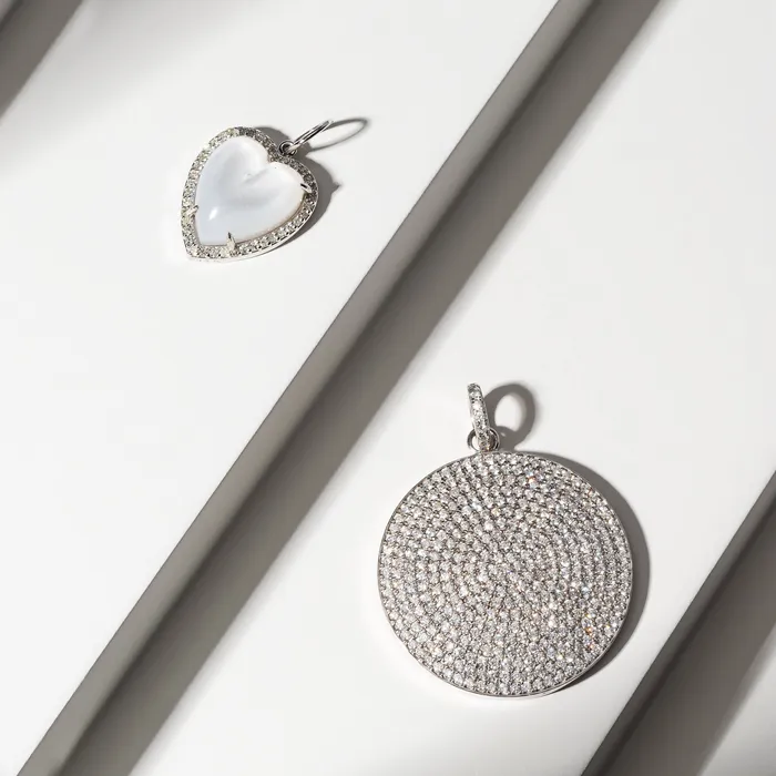 Necklaces RACHEL LYNN CHICAGO White Gold Diamond and Mother of Pearl Chubby Heart Charm