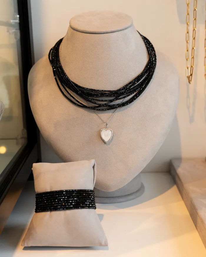 Necklaces RACHEL LYNN CHICAGO White Gold Diamond and Mother of Pearl Chubby Heart Charm